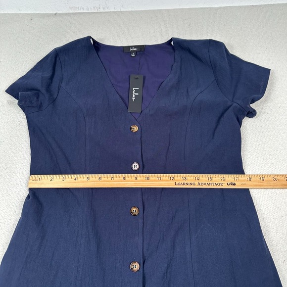 NWT Lulus Everyday Sweetness Mini Dress Large Button Front Pockets Navy Blue - Picture 7 of 11